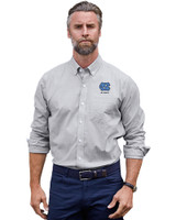 North Carolina Tar Heels Alumni Cutter & Buck Stretch Oxford Stripe Mens Big and Tall Long Sleeve Dress Shirt Charcoal Front