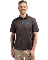 Kentucky Wildcats Alumni Cutter & Buck Virtue Eco Pique Micro Stripe Recycled Mens Big & Tall Polo Black/Elemental Grey Front