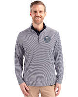 Penn State Nittany Lions College Vault Cutter & Buck Virtue Eco Pique Micro Stripe Recycled Mens Big & Tall Quarter Zip Navy Blue/White Front