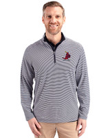 St. Louis Cardinals Cooperstown Cutter & Buck Virtue Eco Pique Micro Stripe Recycled Mens Big & Tall Quarter Zip Navy Blue/White Front