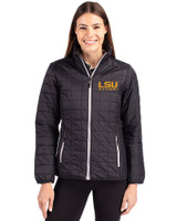 LSU Tigers Alumni Cutter & Buck Rainier PrimaLoft®  Womens Eco Insulated Full Zip Puffer Jacket Black Front