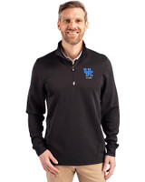 Kentucky Wildcats Alumni Cutter & Buck Traverse Stretch Eco Quarter Zip Mens Big and Tall Pullover Black Front