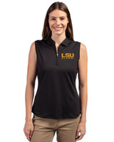 LSU Tigers Alumni Cutter & Buck Forge Stretch Womens Sleeveless Polo Black Front