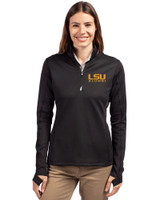 LSU Tigers Alumni Cutter & Buck Traverse Stretch Eco Quarter Zip Womens Pullover Black Front