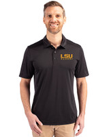 LSU Tigers Alumni Cutter & Buck Prospect Eco Textured Stretch Recycled Mens Big & Tall Polo Black Front