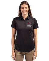 Louisville Cardinals Alumni Cutter & Buck Prospect Eco Textured Stretch Recycled Womens Short Sleeve Polo Black Front