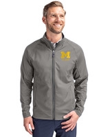 Michigan Wolverines Alumni Cutter & Buck Adapt Eco Knit Hybrid Recycled Mens Full Zip Jacket Elemental Grey Front