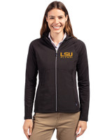 LSU Tigers Alumni Cutter & Buck Adapt Eco Knit Hybrid Recycled Womens Full Zip Jacket Black Front