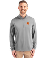 Clemson Tigers Alumni Cutter & Buck Virtue Eco Pique Recycled Quarter Zip Mens Big & Tall Pullover Polished Medium Gray Front