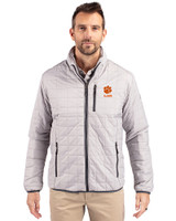 Clemson Tigers Alumni Cutter & Buck Rainier PrimaLoft® Mens Eco Insulated Full Zip Puffer Jacket Polished Medium Gray Front