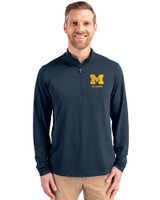 Michigan Wolverines Alumni Cutter & Buck Virtue Eco Pique Recycled Quarter Zip Mens Pullover Navy Blue Front