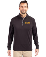 LSU Tigers Alumni Cutter & Buck Adapt Eco Knit Stretch Recycled Mens Quarter Zip Pullover Black Front