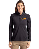 LSU Tigers Alumni Cutter & Buck Adapt Eco Knit Stretch Recycled Womens Half Zip Pullover Black Front