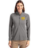 Michigan Wolverines Alumni Cutter & Buck Adapt Eco Knit Stretch Recycled Womens Half Zip Pullover Elemental Grey Front