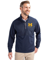 Michigan Wolverines Alumni Cutter & Buck Adapt Eco Knit Hybrid Recycled Mens Quarter Zip Navy Blue Front