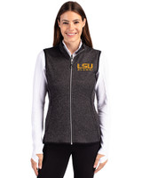 LSU Tigers Alumni Cutter & Buck Mainsail Sweater Knit Womens Full Zip Vest Charcoal Heather Front