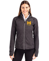 Michigan Wolverines Alumni Cutter & Buck Mainsail Sweater-Knit Womens Full Zip Jacket Charcoal Heather Front