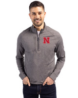 Nebraska Cornhuskers Cutter & Buck Adapt Eco Knit Heather Mens Big & Tall Quarter Zip Pullover Black Heather Front
