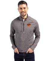 Oklahoma State Cowboys Alumni Cutter & Buck Adapt Eco Knit Heather Mens Big & Tall Quarter Zip Pullover Black Heather Front