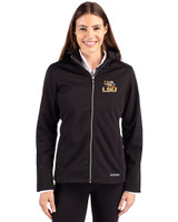 LSU Tigers Cutter & Buck Evoke Softshell Recycled Full Zip Womens Jacket Black Front
