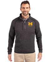 Michigan Wolverines Alumni Cutter & Buck Mainsail Sweater-Knit Mens Big and Tall Half Zip Pullover Jacket Charcoal Heather Front