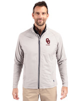 Oklahoma Sooners Alumni (Lights and CDR) Cutter & Buck Adapt Eco Knit Hybrid Recycled Mens Big & Tall Full Zip Jacket Polished Medium Gray Front