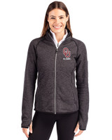 Oklahoma Sooners Alumni (Patterns BL&EG) Cutter & Buck Mainsail Sweater-Knit Womens Full Zip Jacket Charcoal Heather Front