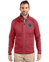 Charlotte Knights Cutter & Buck Mainsail Sweater-Knit Mens Full Zip Jacket Cardinal Red Heather Front