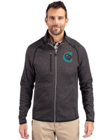 Charlotte Knights Cutter & Buck Mainsail Sweater-Knit Mens Big and Tall Full Zip Jacket Charcoal Heather Front