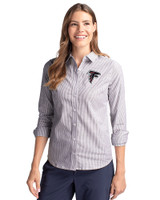 Atlanta Falcons Cutter & Buck Stretch Oxford Stripe Womens Long Sleeve Dress Shirt Charcoal Front