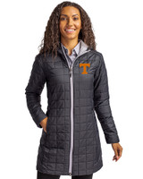 Tennessee Volunteers Cutter & Buck Rainier PrimaLoft®  Womens Eco Insulated Hooded Long Coat Black Front