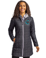 Charlotte Knights Cutter & Buck Rainier PrimaLoft®  Womens Eco Insulated Hooded Long Coat Black Front