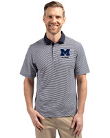 Michigan Wolverines Alumni Cutter & Buck Virtue Eco Pique Micro Stripe Recycled Mens Big & Tall Polo Navy Blue/White Front