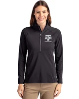 Texas A&M Aggies Alumni Cutter & Buck Adapt Eco Knit Stretch Recycled Womens Half Zip Pullover Black Front