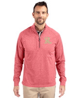 Frisco RoughRiders Cutter & Buck Adapt Eco Knit Heather Mens Quarter Zip Pullover Cardinal Red Heather Front