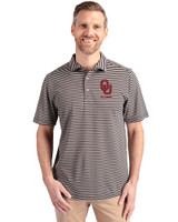Oklahoma Sooners Alumni (Patterns BL&EG) Cutter & Buck Virtue Eco Pique Stripe Recycled Mens Polo Black Front