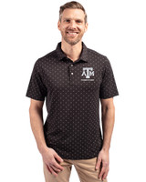 Texas A&M Aggies Alumni Cutter & Buck Virtue Eco Pique Tile Print Recycled Mens Polo Black Front
