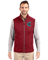 Charlotte Knights Cutter & Buck Mainsail Sweater-Knit Mens Full Zip Vest Cardinal Red Heather Front