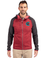 Charlotte Knights Cutter & Buck Mainsail Full Zip Hooded Mens Jacket Cardinal Red Heather/Charcoal Heather Front