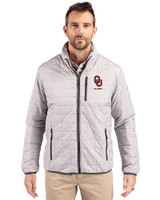 Oklahoma Sooners Alumni (Lights and CDR) Cutter & Buck Rainier PrimaLoft® Mens Eco Insulated Full Zip Puffer Jacket Polished Medium Gray Front