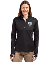 Texas A&M Aggies Alumni Cutter & Buck Traverse Stretch Eco Quarter Zip Womens Pullover Black Front