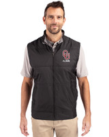 Oklahoma Sooners Alumni (Patterns BL&EG) Cutter & Buck Stealth Hybrid Quilted Mens Windbreaker Vest Black Front