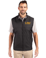 LSU Tigers Alumni Cutter & Buck Stealth Hybrid Quilted Mens Windbreaker Vest Black Front