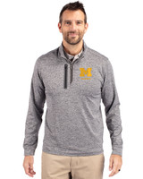 Michigan Wolverines Alumni Cutter & Buck Stealth Heathered Quarter Zip Mens Pullover Elemental Grey Front
