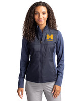 Michigan Wolverines Alumni Cutter & Buck Stealth Hybrid Quilted Womens Full Zip Windbreaker Jacket Liberty Navy Front