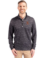 Texas Longhorns Alumni Cutter & Buck Traverse Stretch Eco Camo Print Quarter Zip Mens Pullover Black Front