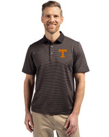 Tennessee Volunteers Cutter & Buck Virtue Eco Pique Micro Stripe Recycled Mens Polo Black/Elemental Grey Front
