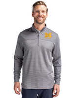 Michigan Wolverines Alumni Cutter & Buck Traverse Stretch Eco Stripe Quarter Zip Mens Pullover Elemental Grey Front