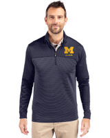 Michigan Wolverines Alumni Cutter & Buck Traverse Stretch Eco Stripe Quarter Zip Mens Big and Tall Pullover Liberty Navy Front