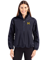 Michigan Wolverines College Vault Cutter & Buck Charter Eco Recycled Womens Anorak Jacket Navy Blue Front